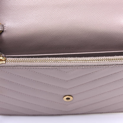 Saint Laurent Grain De Poudre Matelasse Chevron Monogram Envelope Chain Wallet Pale Pink 12 of 17