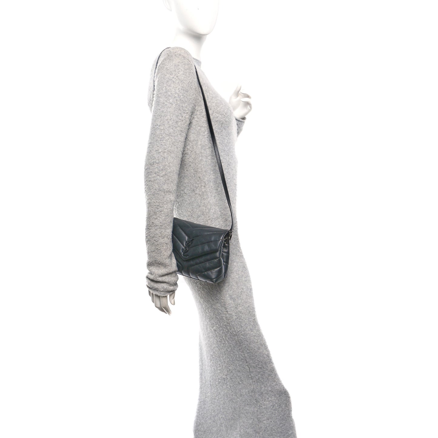 Calfskin Y Quilted Monogram Monochrome Toy Loulou Crossbody Bag Black