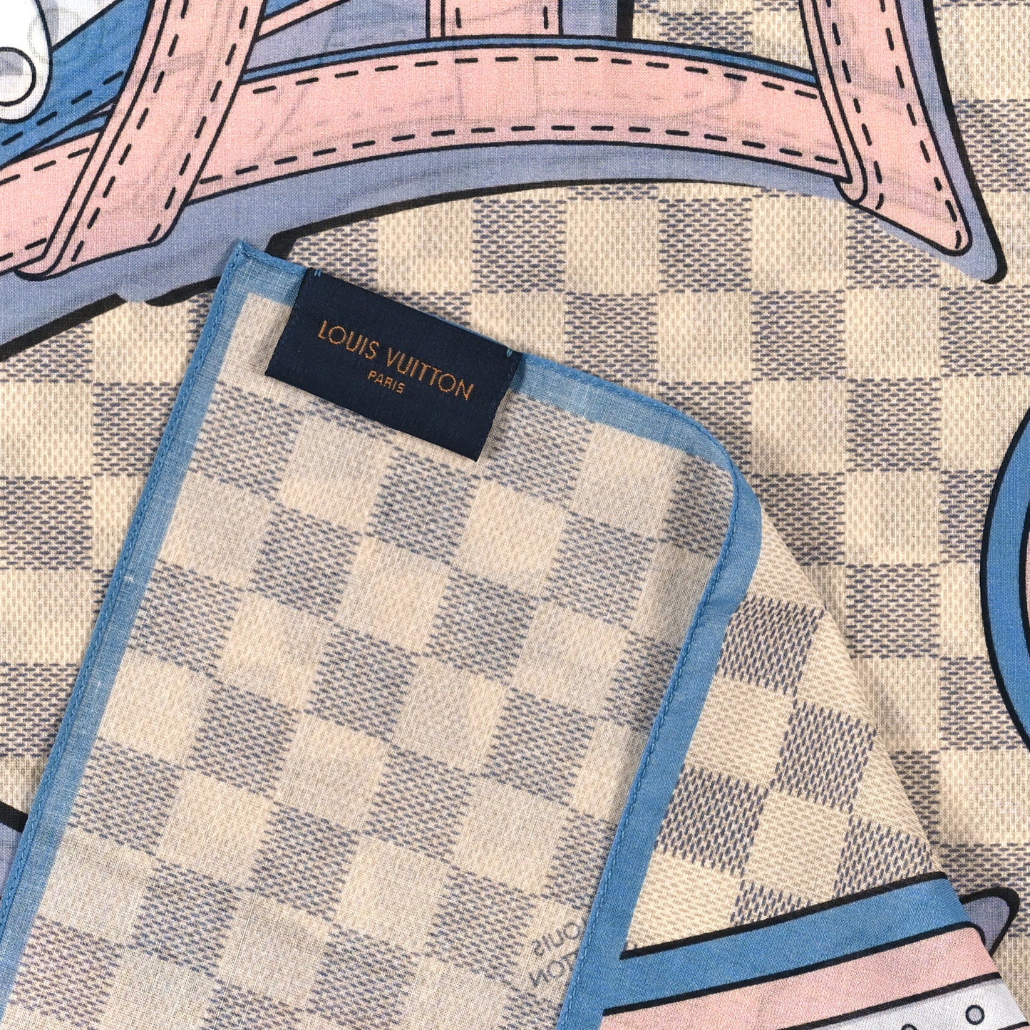 Cotton Damier Azur Straps Bandana Scarf Multicolor