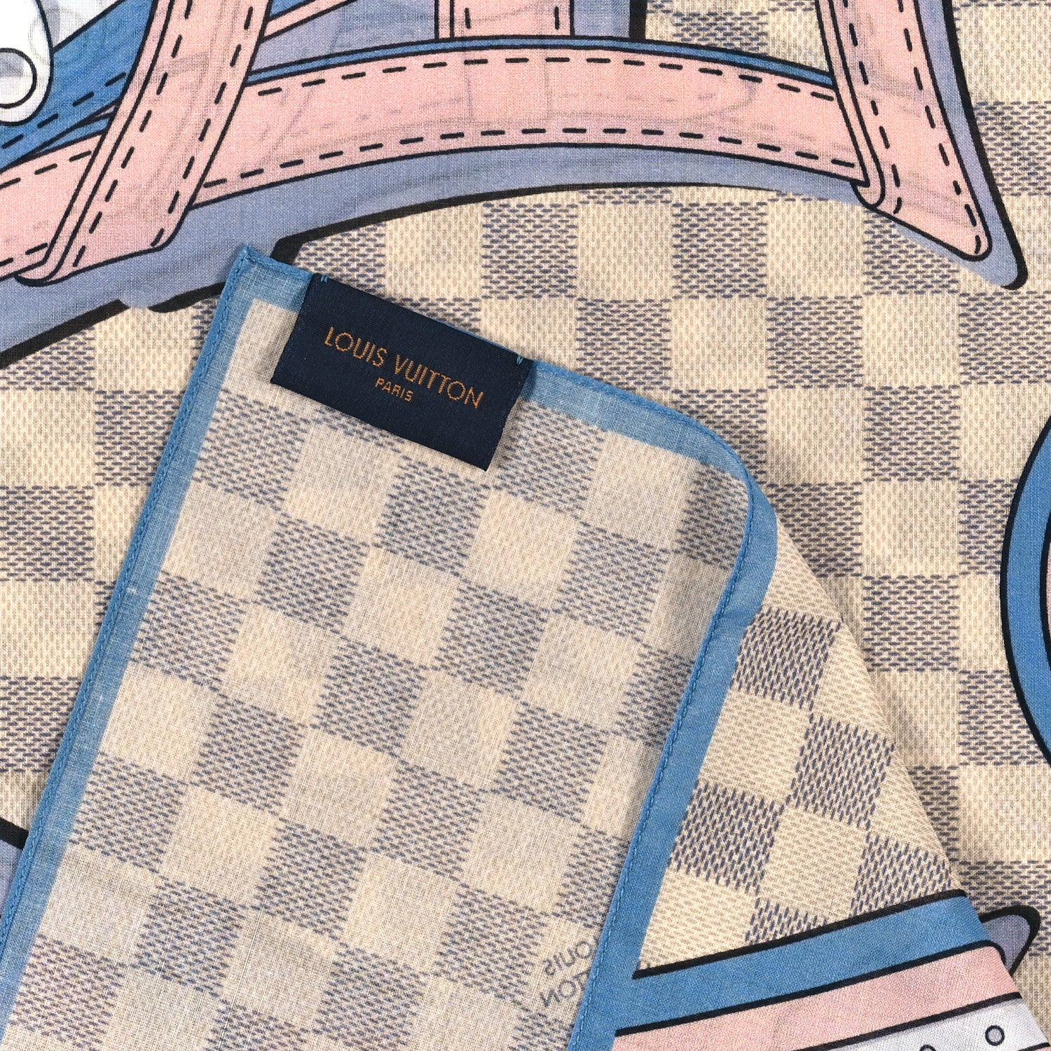 Louis Vuitton Cotton Damier Azur Straps Bandana Scarf Multicolor 2 of 3