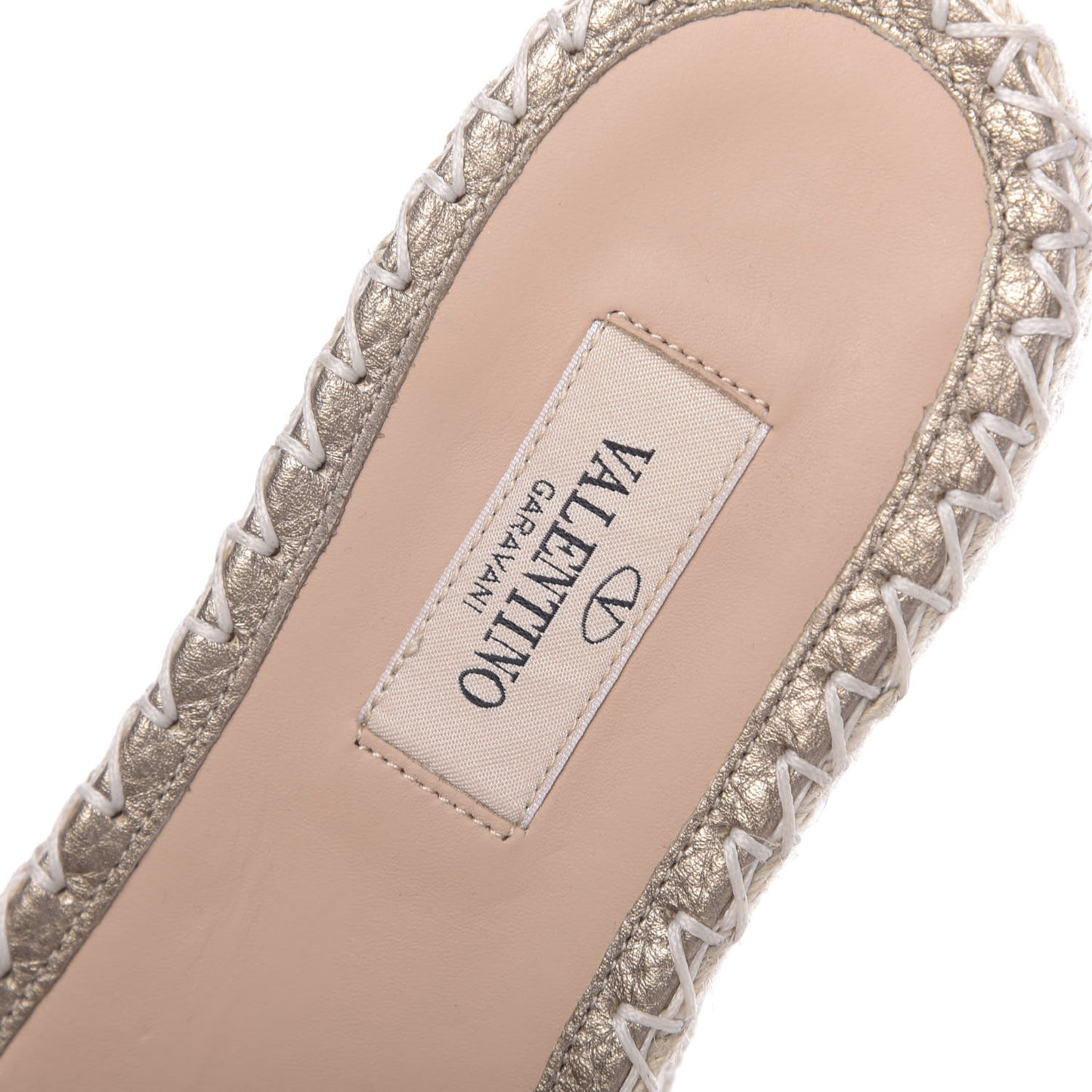 Metallic Grained Calfskin Rockstud Espadrille Flat Slide Sandals 39 Skin Natural
