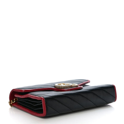 Gucci Vintage Effect Calfskin Matelasse Diagonal Torchon GG Marmont Chain Wallet Black Romantic Cherry 6 of 28