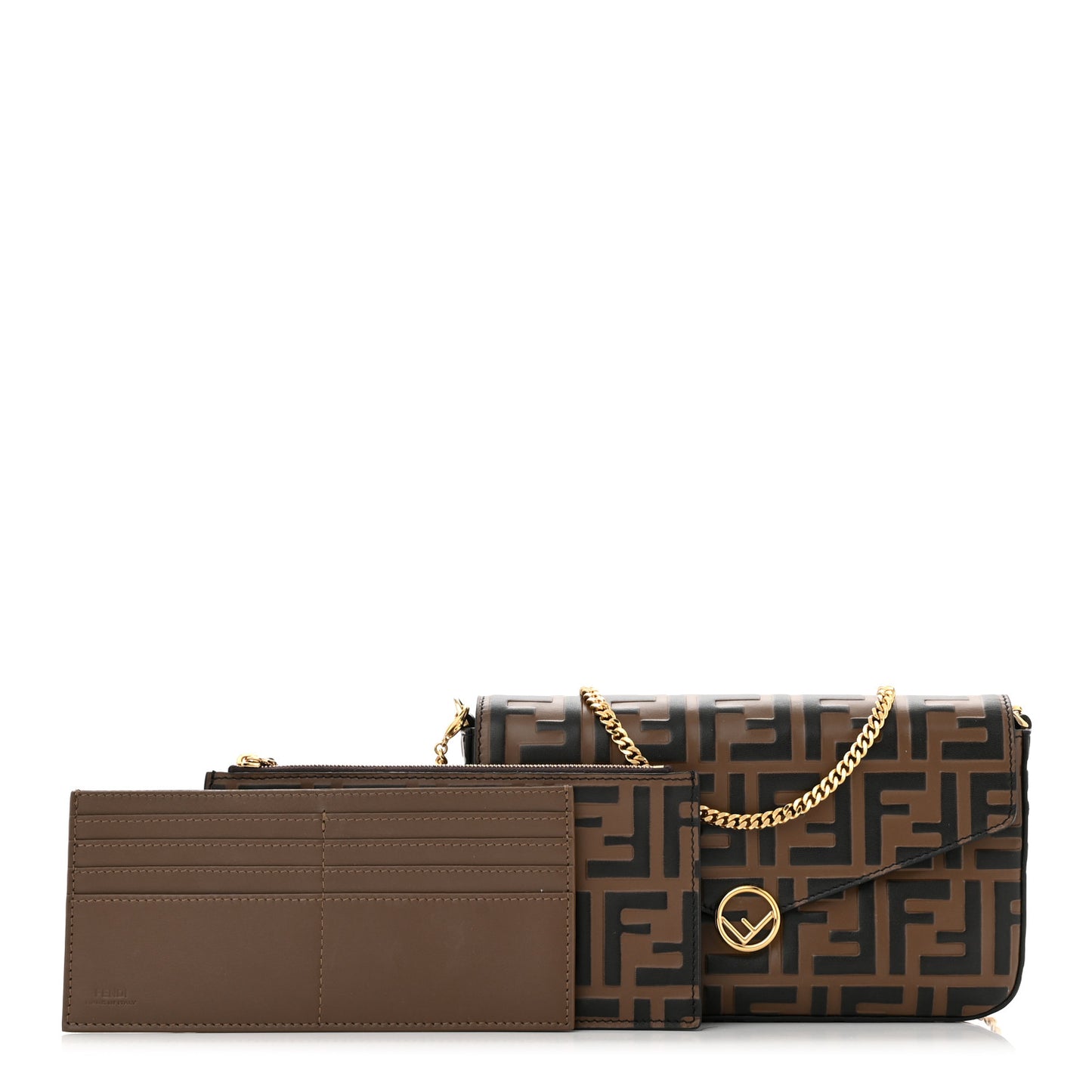 Vitello Soft F is Fendi Bi-Color FF 1974 Embossed Envelope Wallet On Chain with Pouches Maya Black