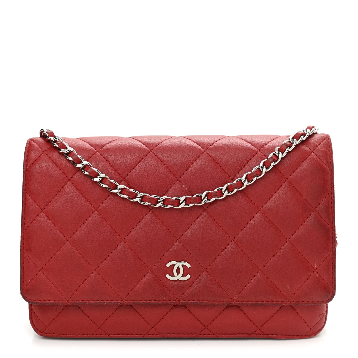 Chanel Lambskin Quilted Wallet On Chain WOC Red 1 of 17