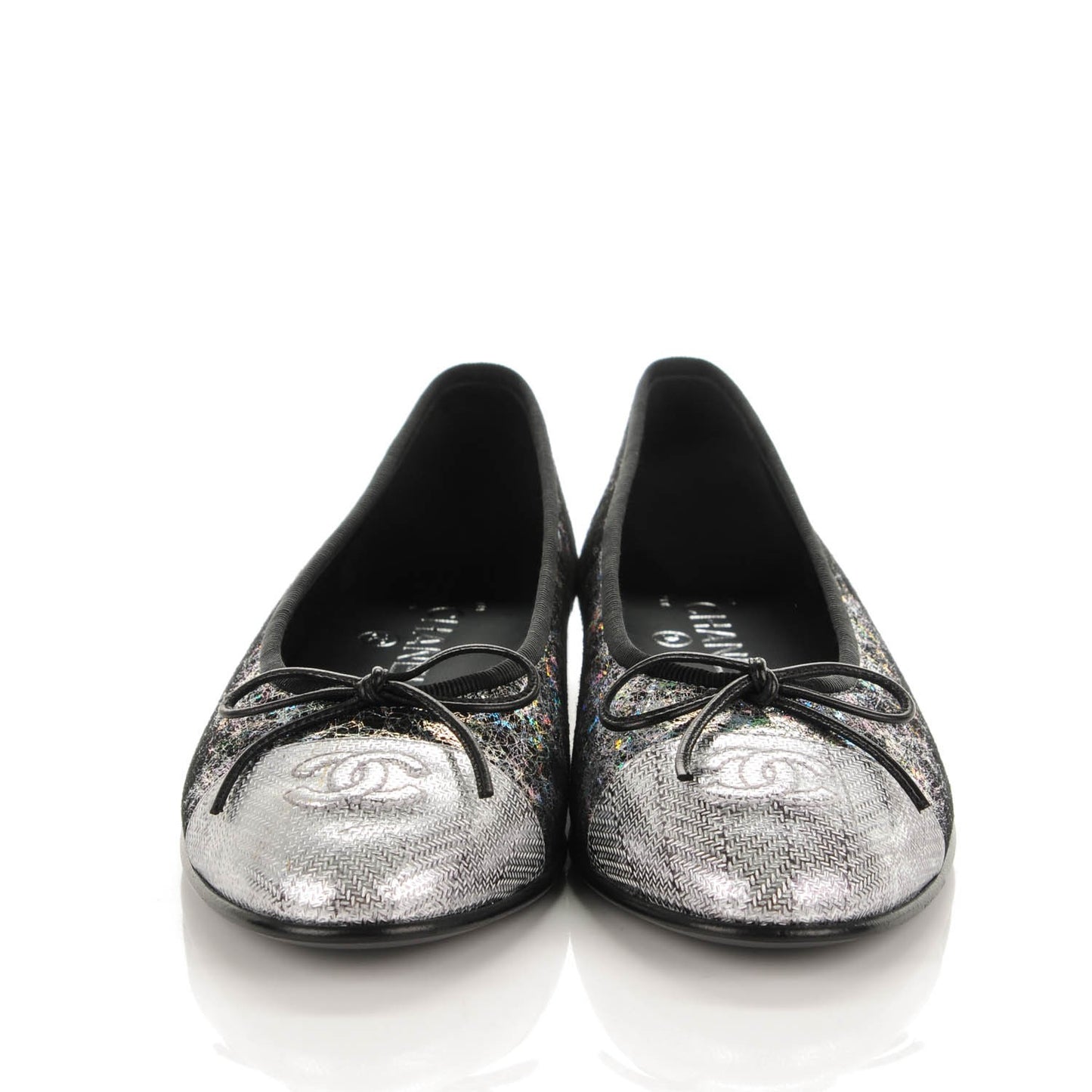 Metallic Calfskin Hologram Cap Toe Ballerina Flats 37 Silver