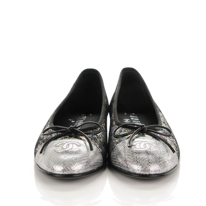 Chanel Metallic Calfskin Hologram Cap Toe Ballerina Flats 37 Silver 3 of 8