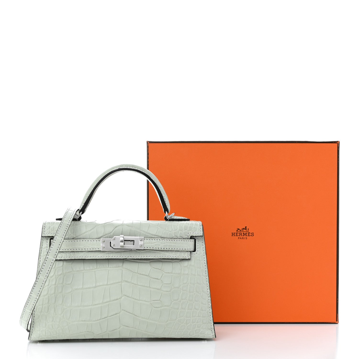 クリーニング済♡HERMES ノースリーブ グレー サイズ38 Hermes Matte Alligator Mini Kelly Sellier 20 Gris Neve 1304297