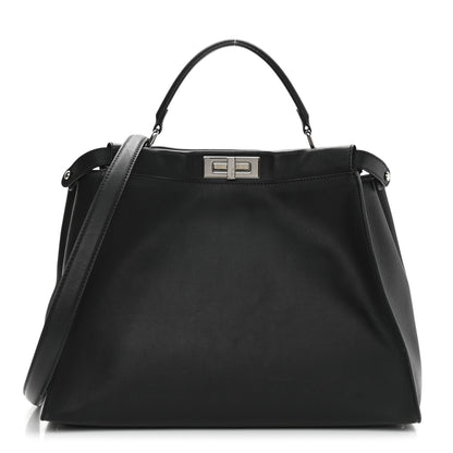 Fendi Vitello Dolce Marmol Patent Crocodile Trapuntata Large Peekaboo Iconic Satchel Black Fumo 1 of 13