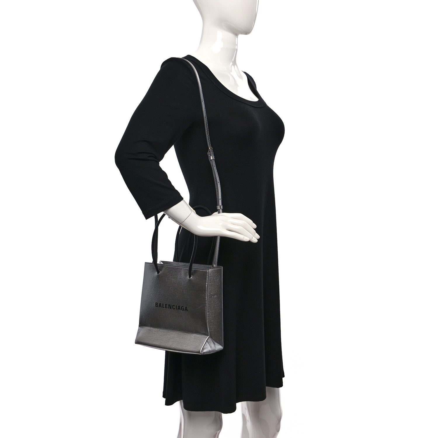 Balenciaga Metallic Squared Calfskin Logo North South Shopper Tote XXS Silver 2 of 8