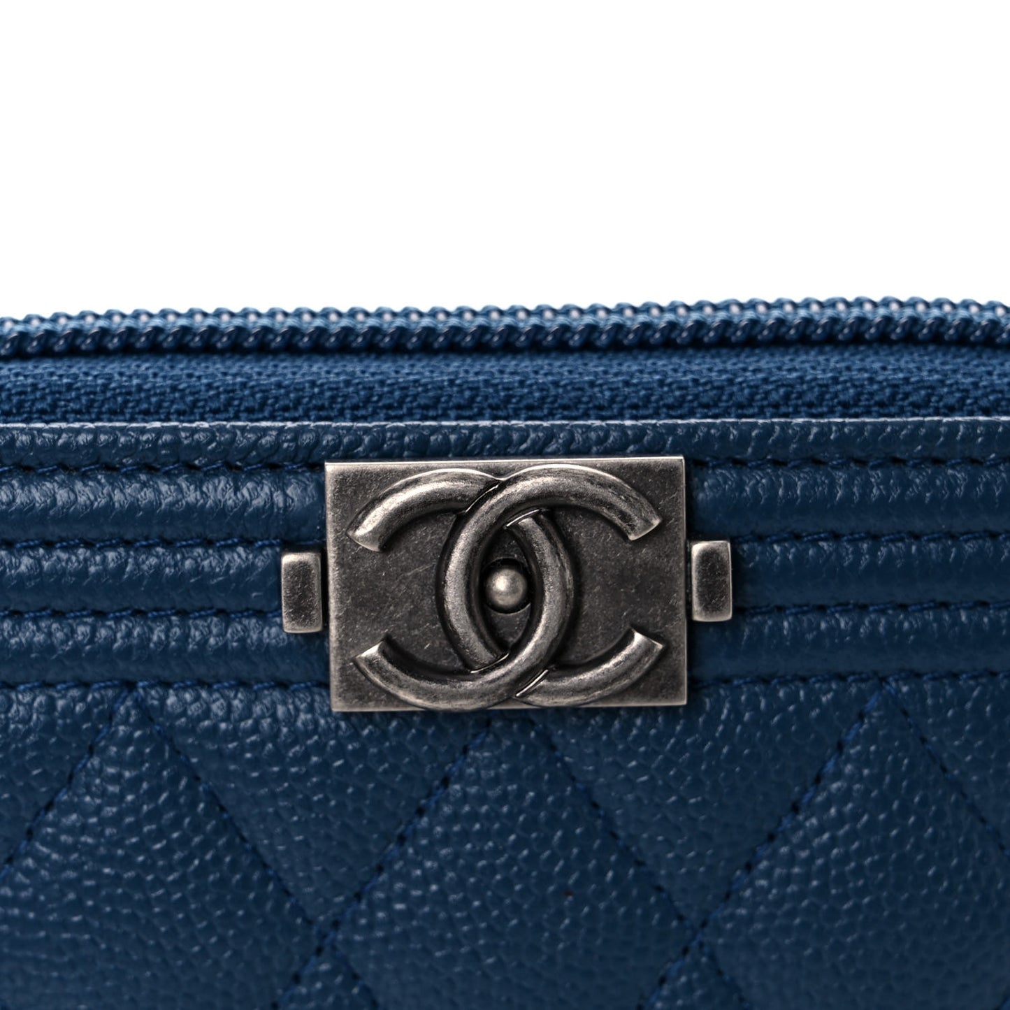 Caviar Quilted Boy Zip Around Coin Purse Wallet Dark Blue