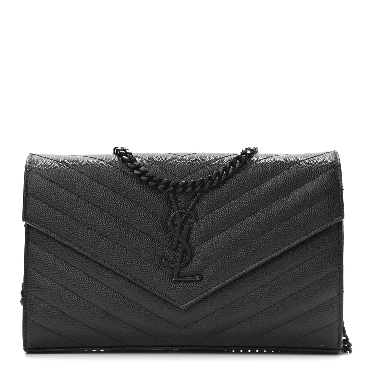 Grain De Poudre Matelasse Chevron Monogram Chain Wallet Black