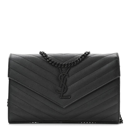 Saint Laurent Grain De Poudre Matelasse Chevron Monogram Chain Wallet Black 1 of 13