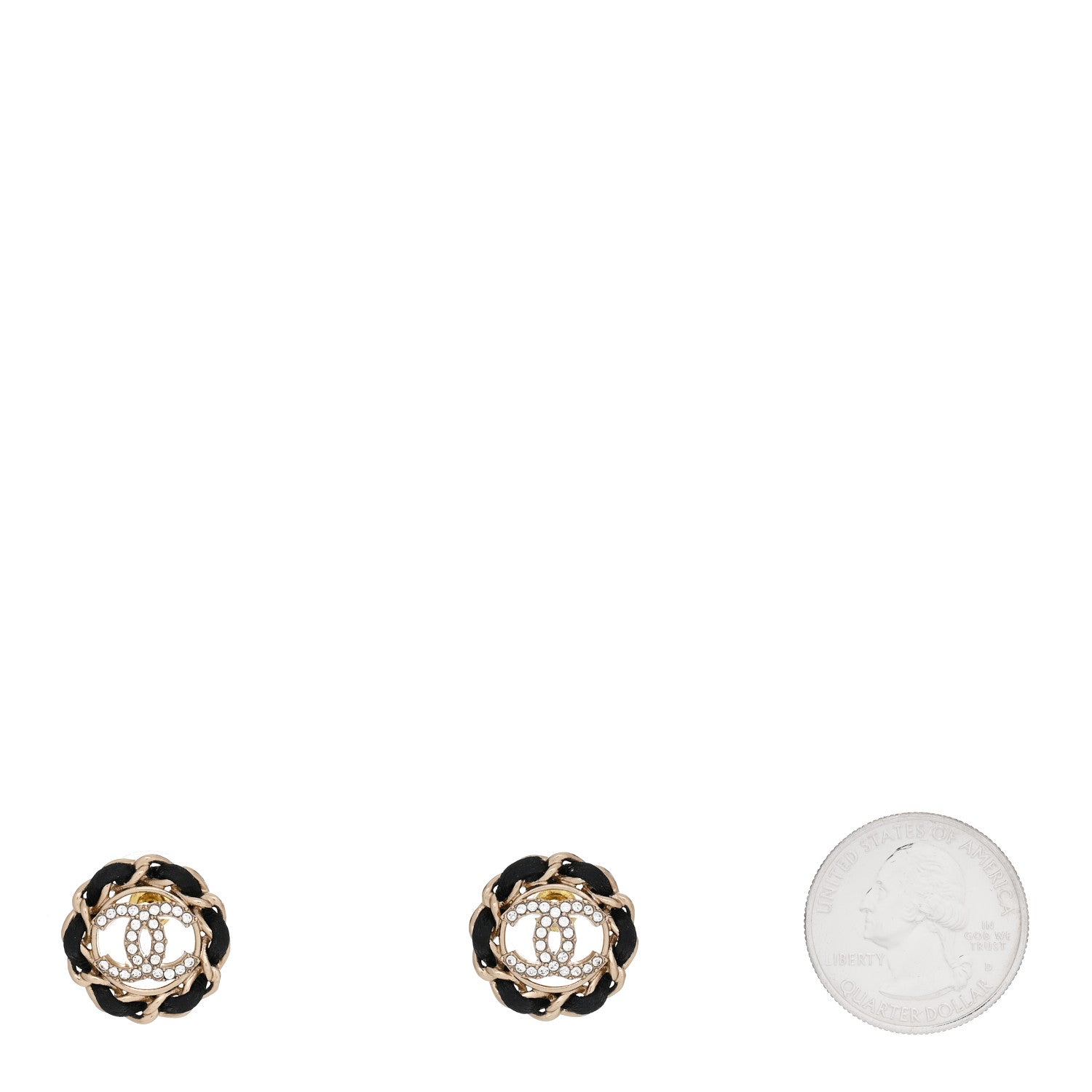 Chanel Crystal Lambskin Chain CC Stud Earrings Black Gold 2 of 5