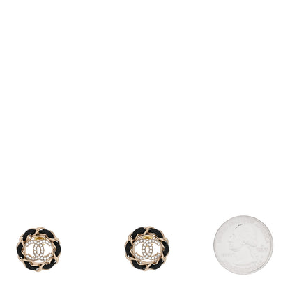 Chanel Crystal Lambskin Chain CC Stud Earrings Black Gold 2 of 5