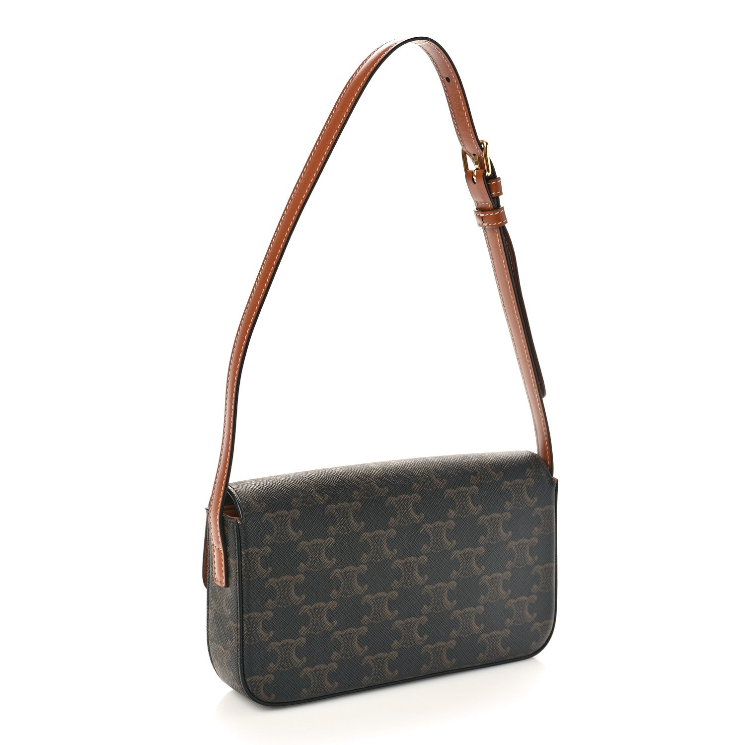 Celine Canvas Calfskin Triomphe Shoulder Bag Tan 2 of 9