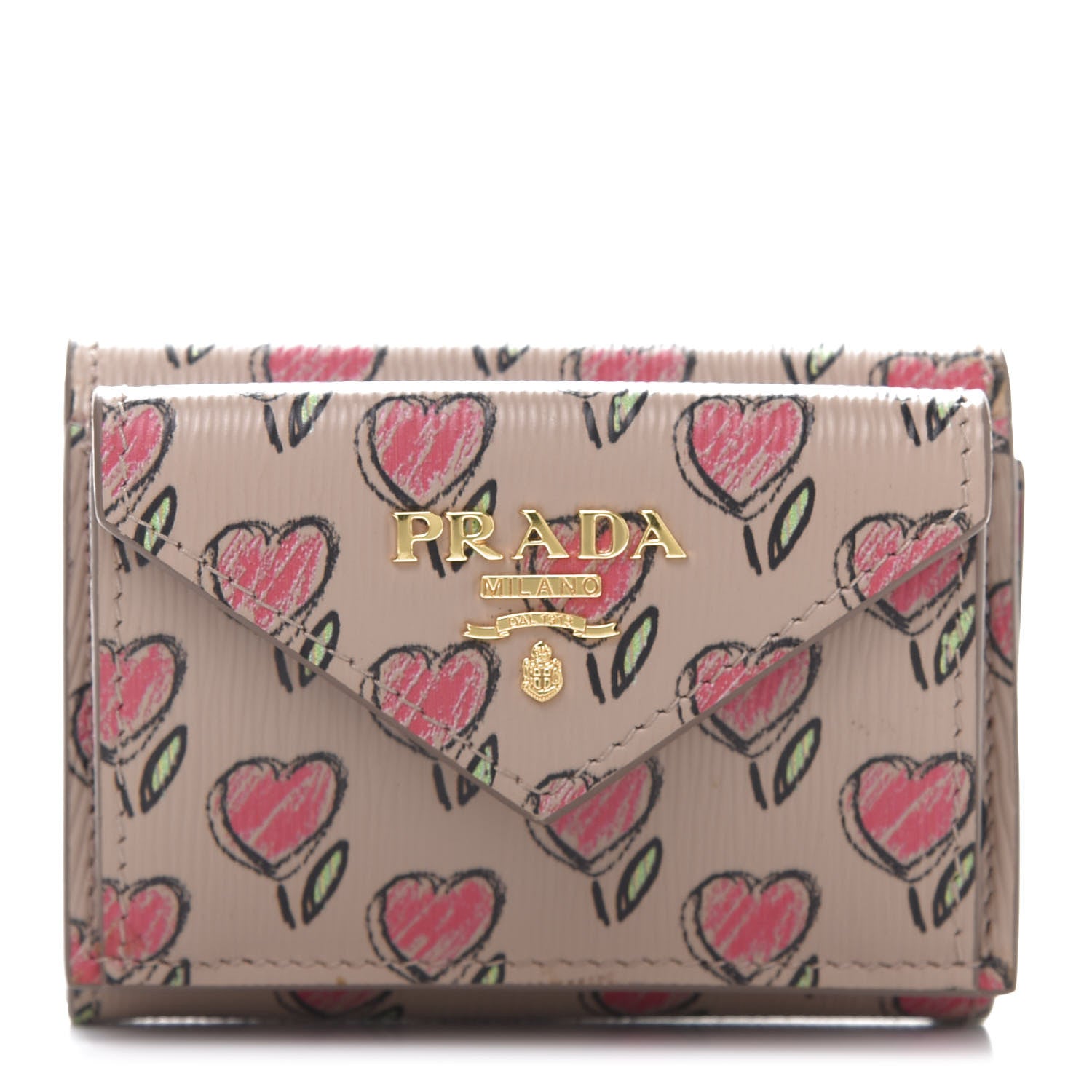 Prada Vitello Move Love Print Envelope Tri-Fold Wallet Cipria 1 of 9