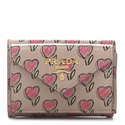 Prada Vitello Move Love Print Envelope Tri-Fold Wallet Cipria 1 of 9
