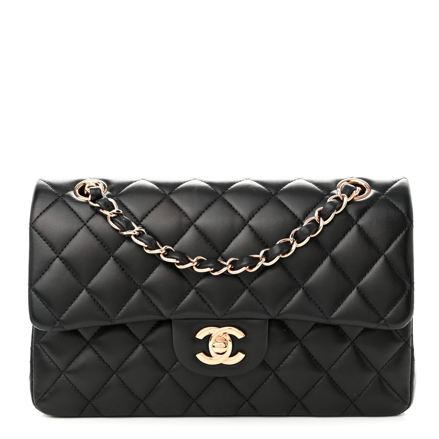 Lambskin Quilted Small Double Flap Black