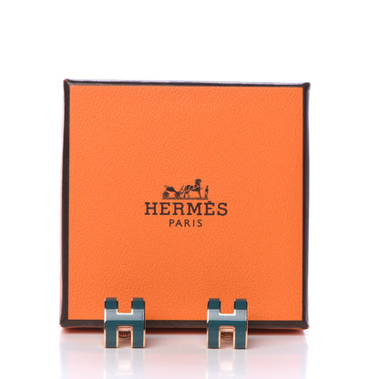 Hermes Rose Gold Lacquered Pop H Earrings Emeraude 5 of 5