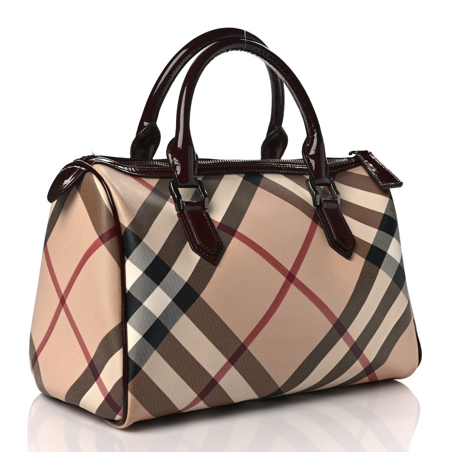 Burberry Nova Check Patent Small Chester Bowling Bag Dark Red 2 of 8