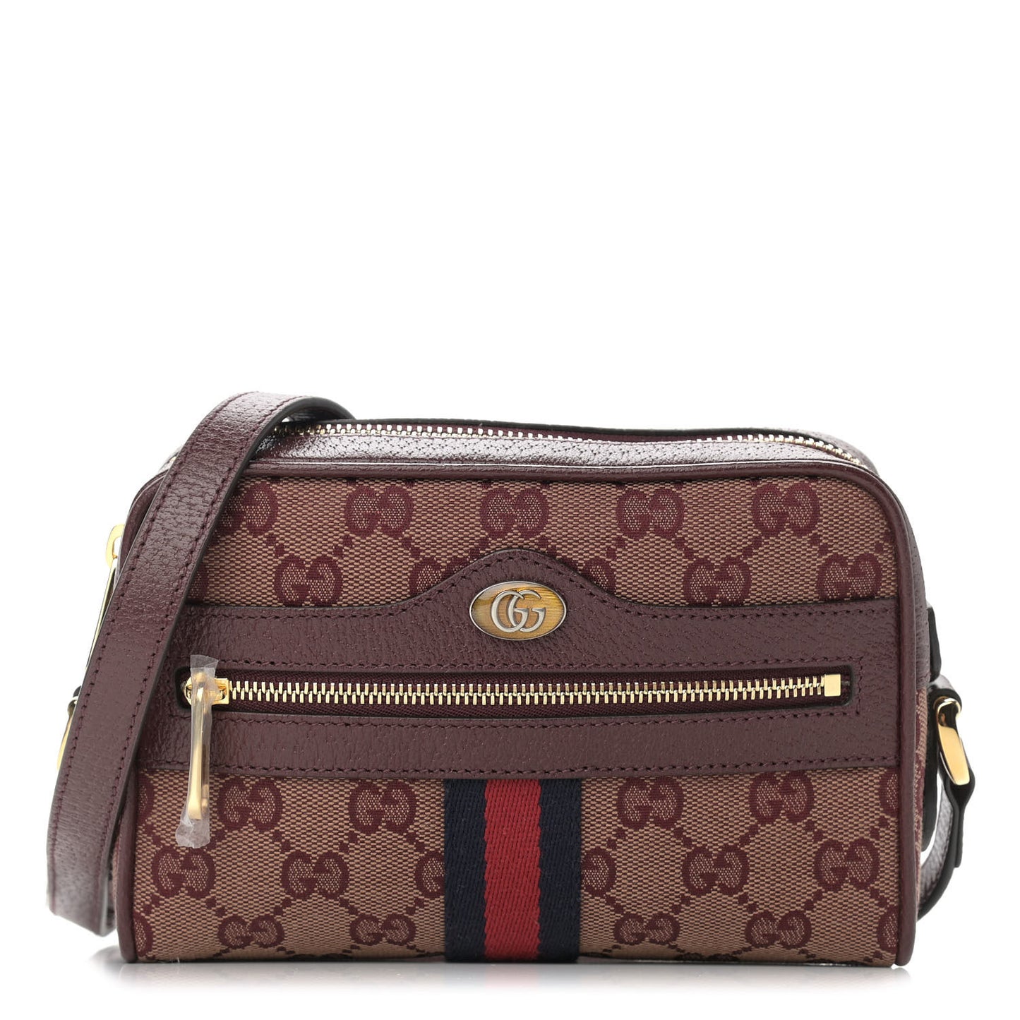 Monogram Textured Dollar Calfskin Web Mini Ophidia Shoulder Bag Sahara Rubino Chardonnay