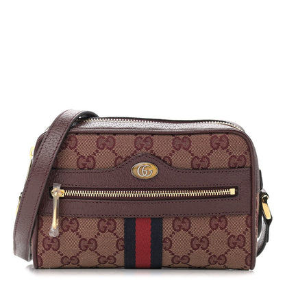 Gucci Monogram Textured Dollar Calfskin Web Mini Ophidia Shoulder Bag Sahara Rubino Chardonnay 1 of 10
