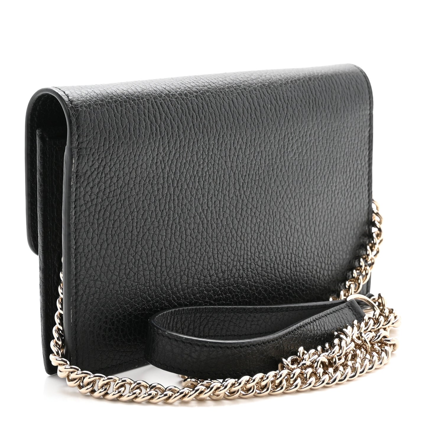Dollar Calfskin Interlocking G Chain Wallet Black