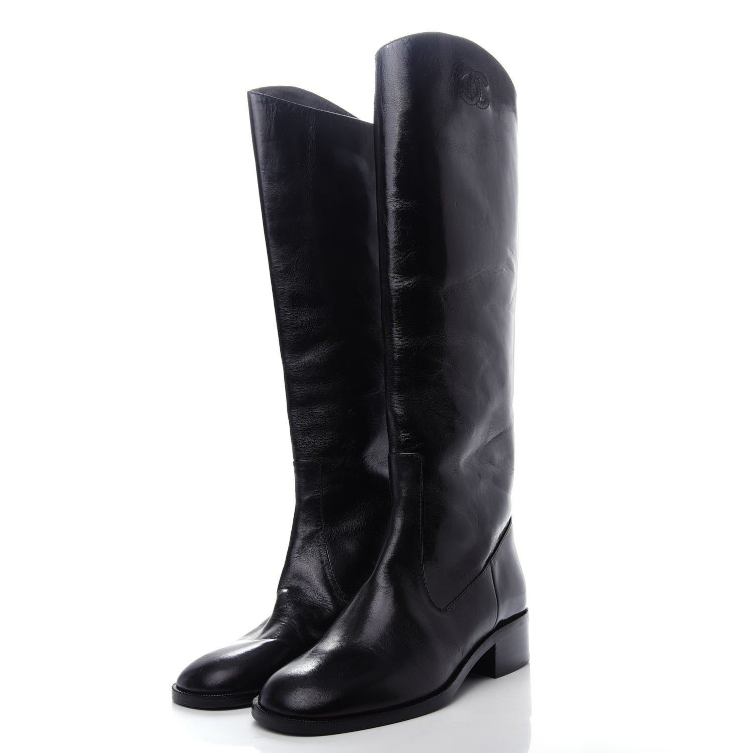 Chanel Glazed Calfskin CC High Boots 35 Black 3 of 10