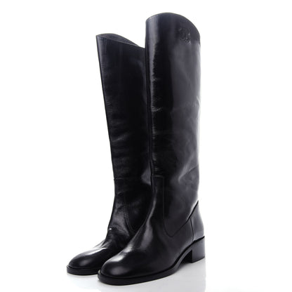 Chanel Glazed Calfskin CC High Boots 35 Black 3 of 10