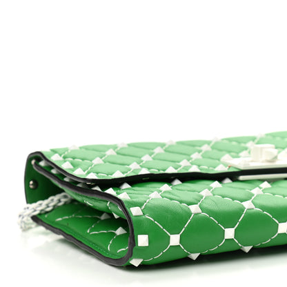 Valentino Garavani Lambskin Free Rockstud Spike Wallet On Chain Peppermint 10 of 12