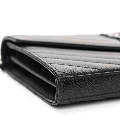 Saint Laurent Grain De Poudre Matelasse Chevron Monogram Chain Wallet Black 8 of 11