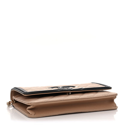 Chanel Caviar Quilted CC Filigree Wallet On Chain WOC Beige Black 4 of 11