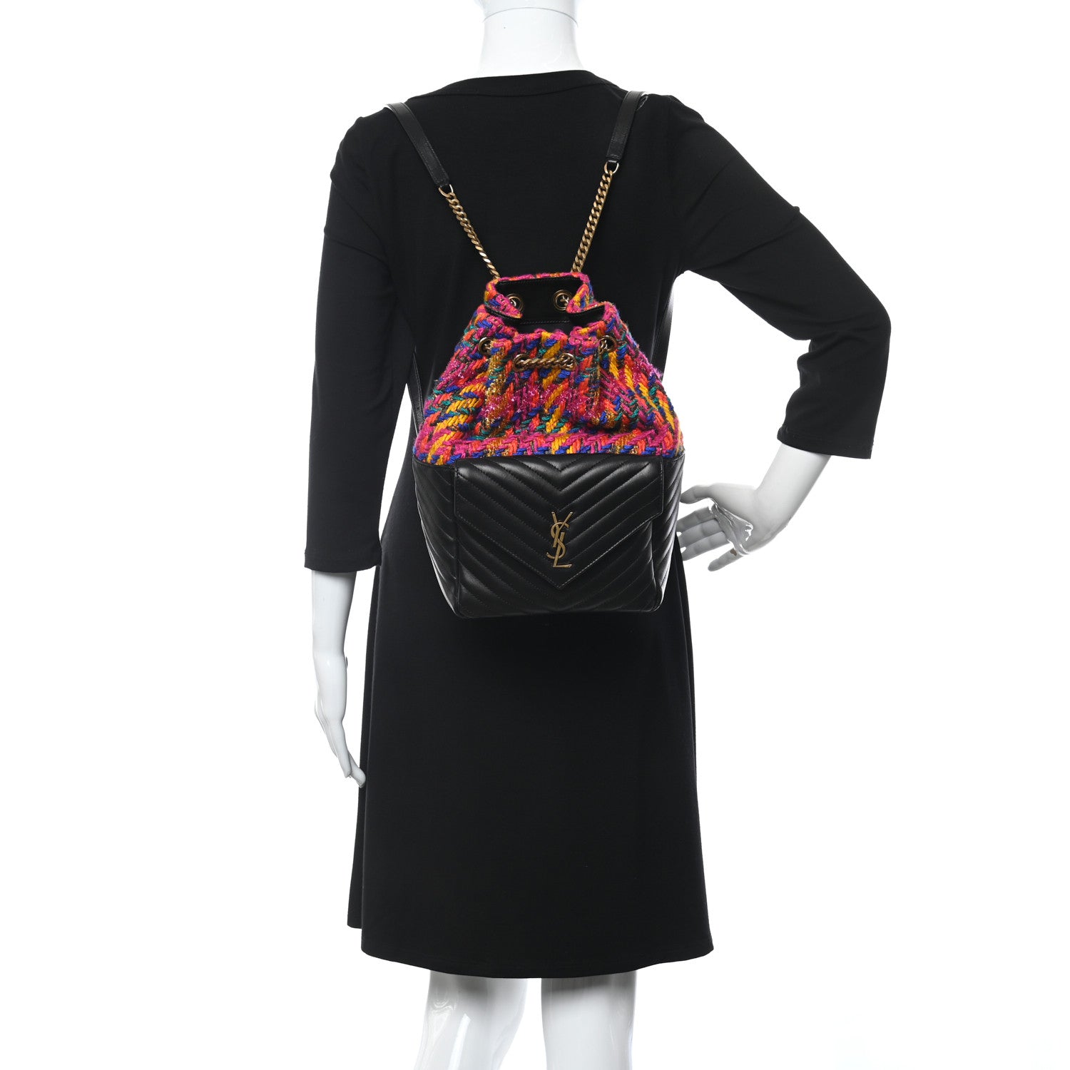 Saint Laurent Tweed Lambskin Matelasse Monogram Joe Backpack Black Rosso Multicolor 2 of 10