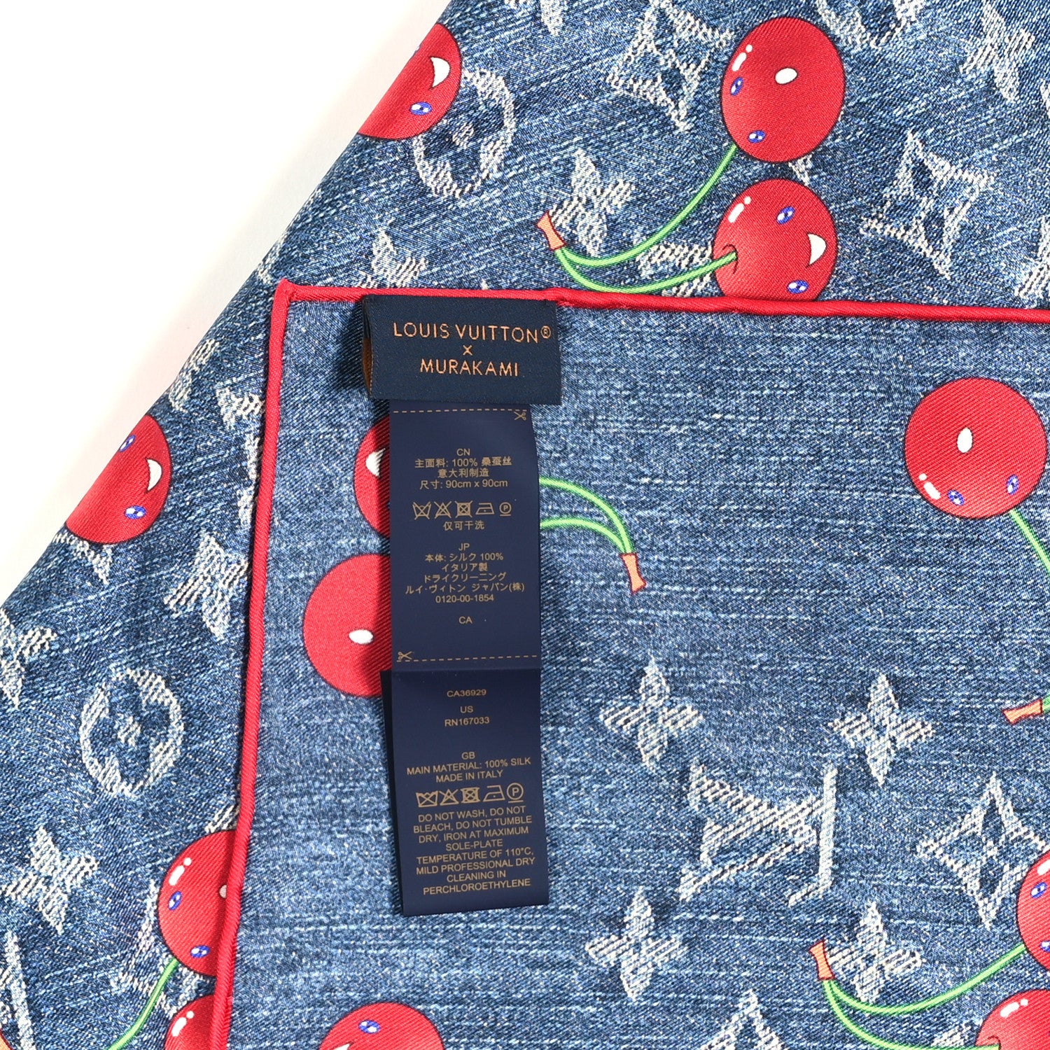 Louis Vuitton LV X TM Silk Monogram Cerises Square Scarf 90 Denim