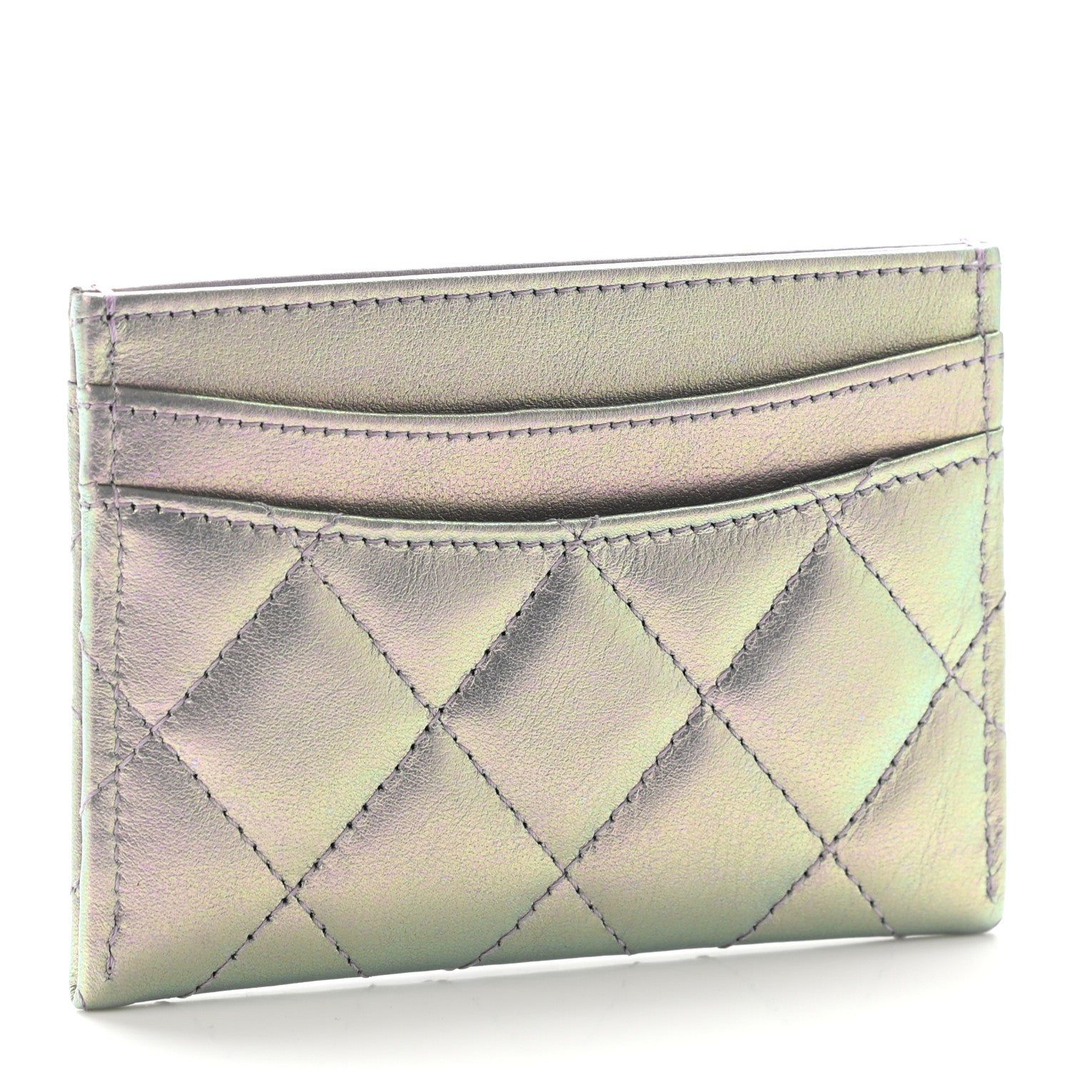 Chanel Iridescent Calfskin Quilted Card Holder Light Purple 3 of 7
