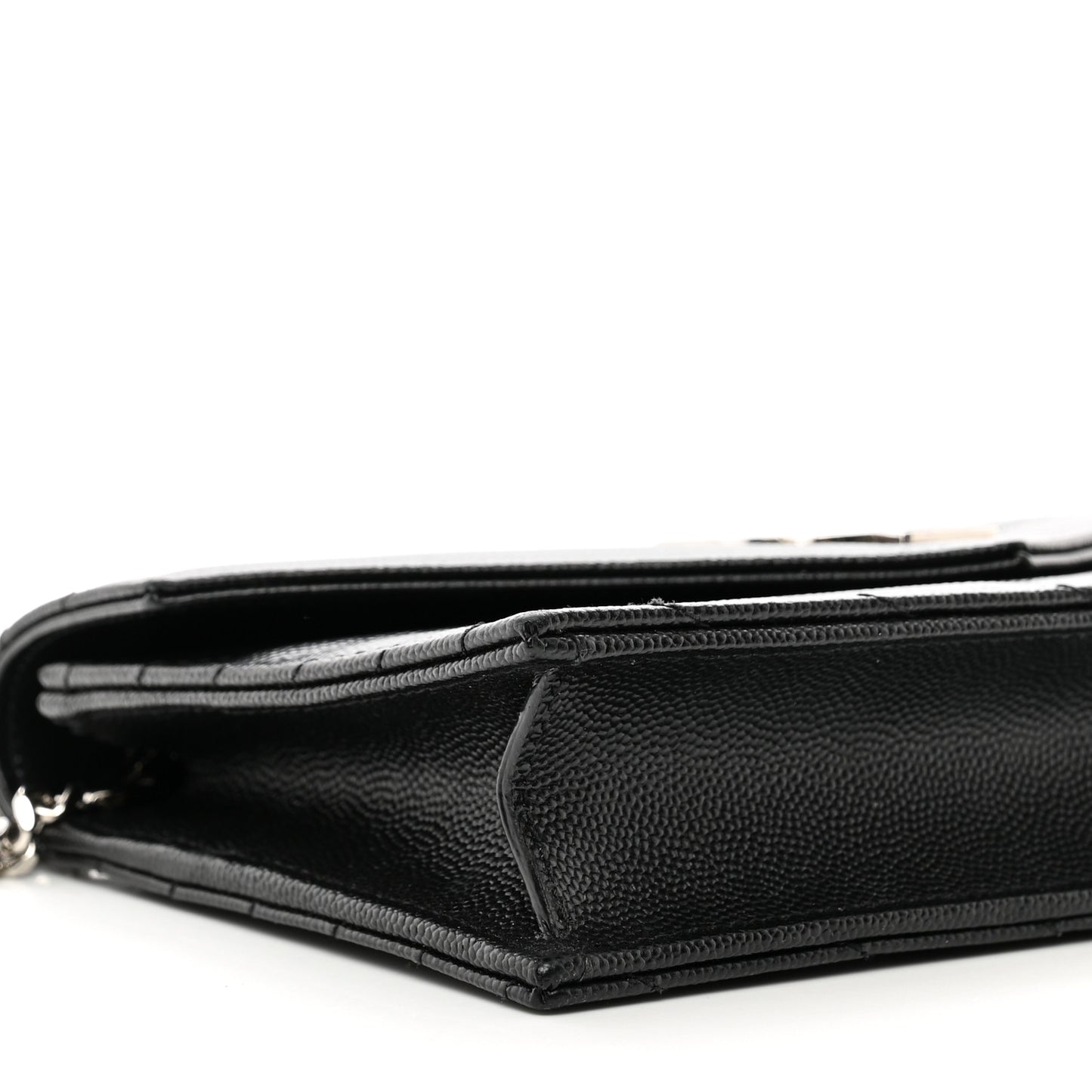 Grain De Poudre Matelasse Chevron Monogram Envelope Chain Wallet Black