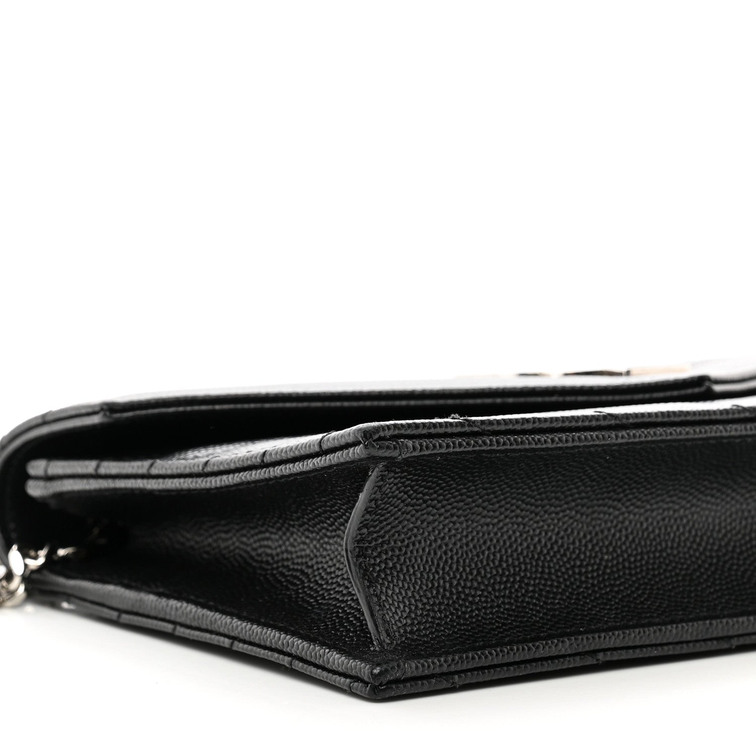 Saint Laurent Grain De Poudre Matelasse Chevron Monogram Envelope Chain Wallet Black 8 of 9