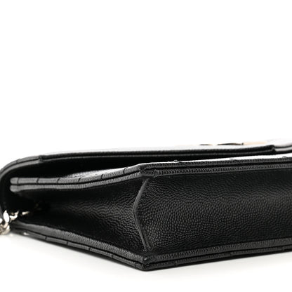 Saint Laurent Grain De Poudre Matelasse Chevron Monogram Envelope Chain Wallet Black 8 of 9