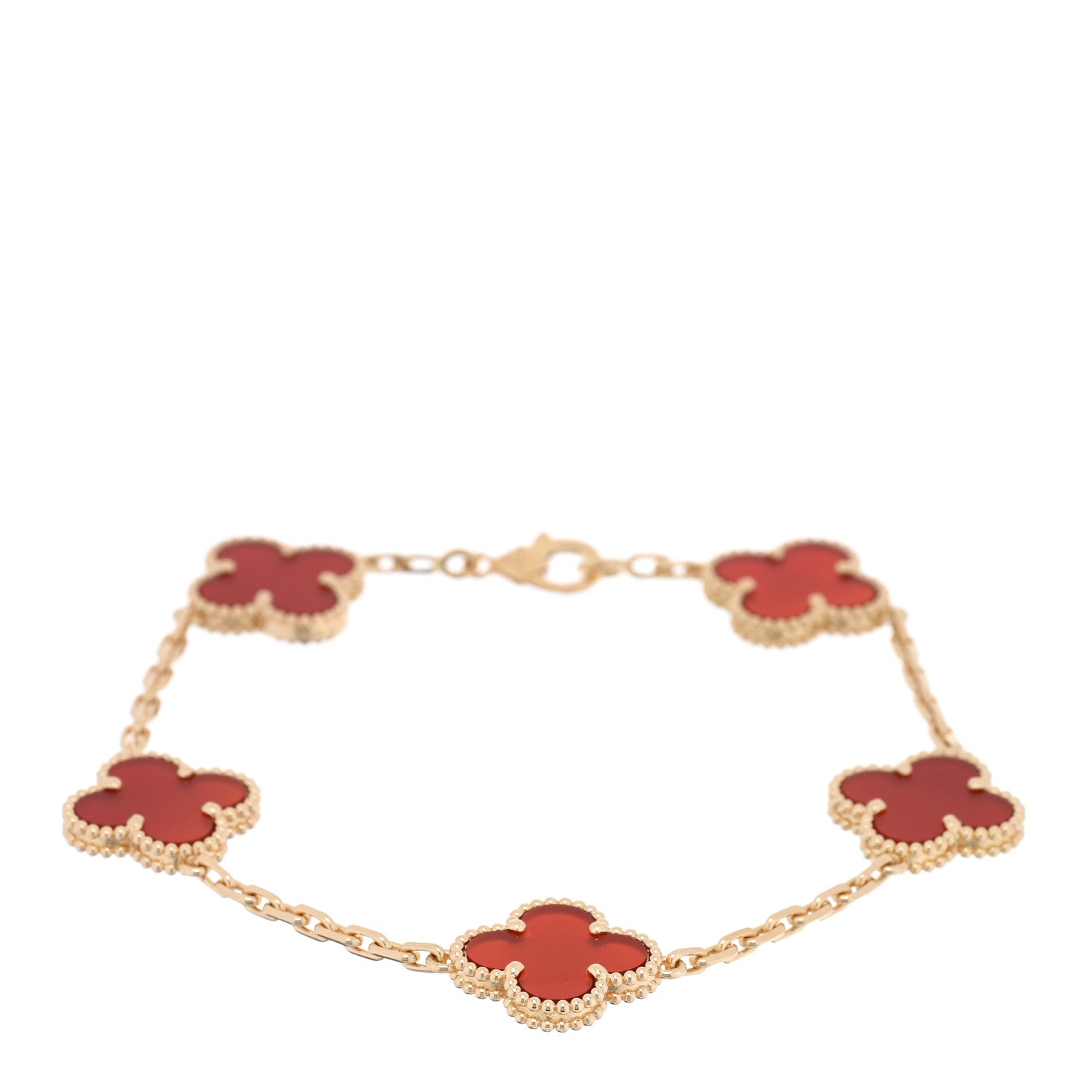 Van Cleef & Arpels 18K Yellow Gold Carnelian 5 Motifs Vintage Alhambra Bracelet 1 of 3