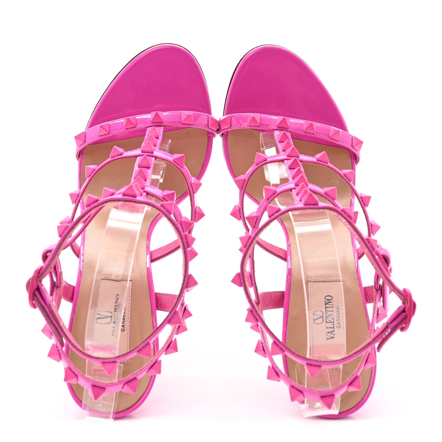 Patent Lacquered Monochrome Rockstud Gladiator 105mm Sandals 38.5 Pink PP