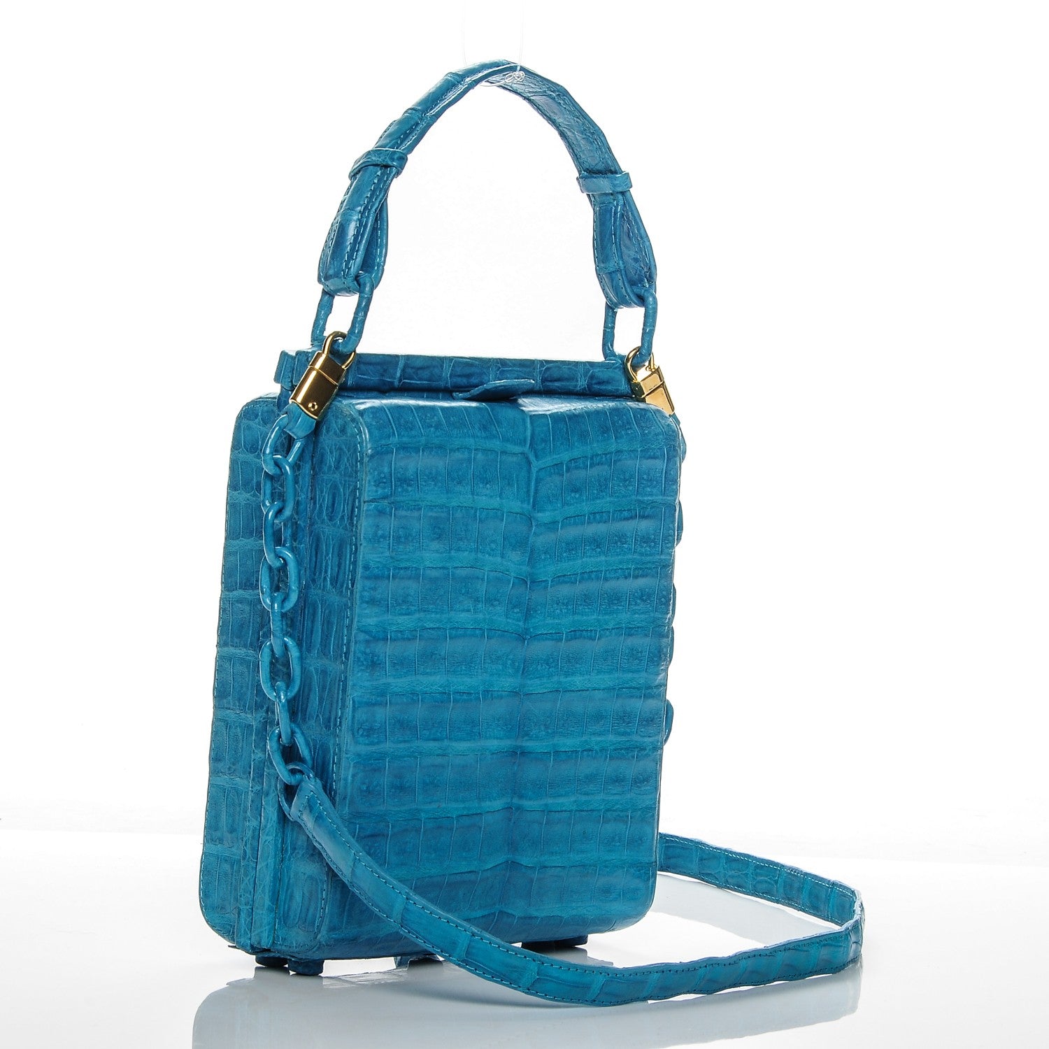 Nancy Gonzalez Crocodile Top Handle Box Bag Blue 4 of 10