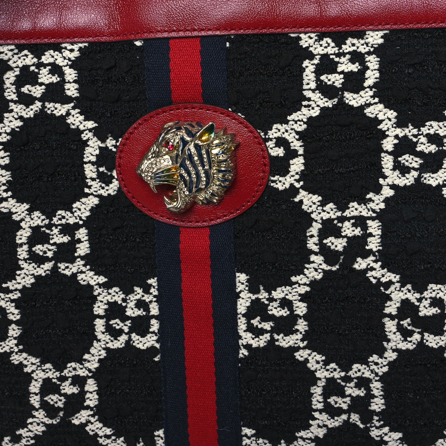 Tweed GG Monogram Large Rajah Chain Tote Romantic Cherry Black White