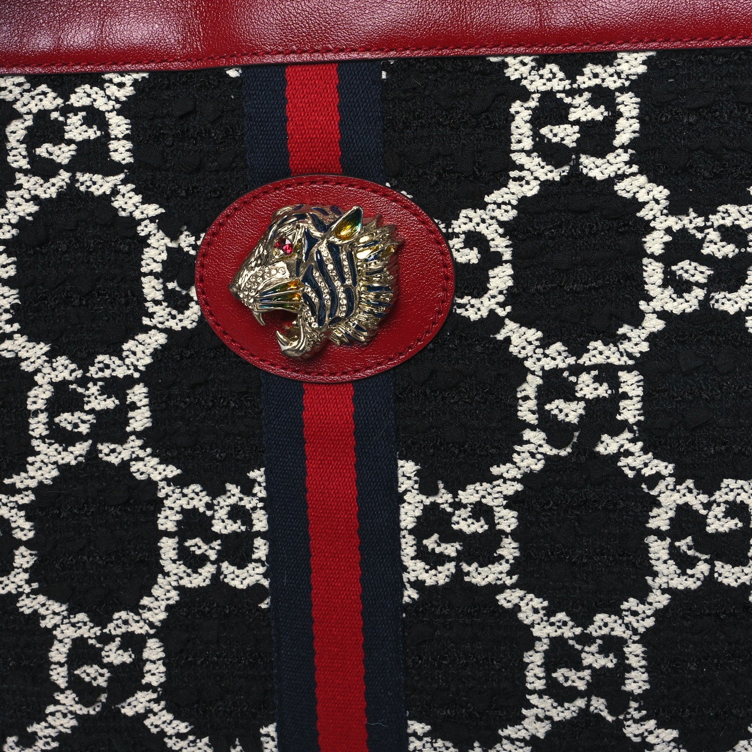 Gucci Tweed GG Monogram Large Rajah Chain Tote Romantic Cherry Black White 9 of 12