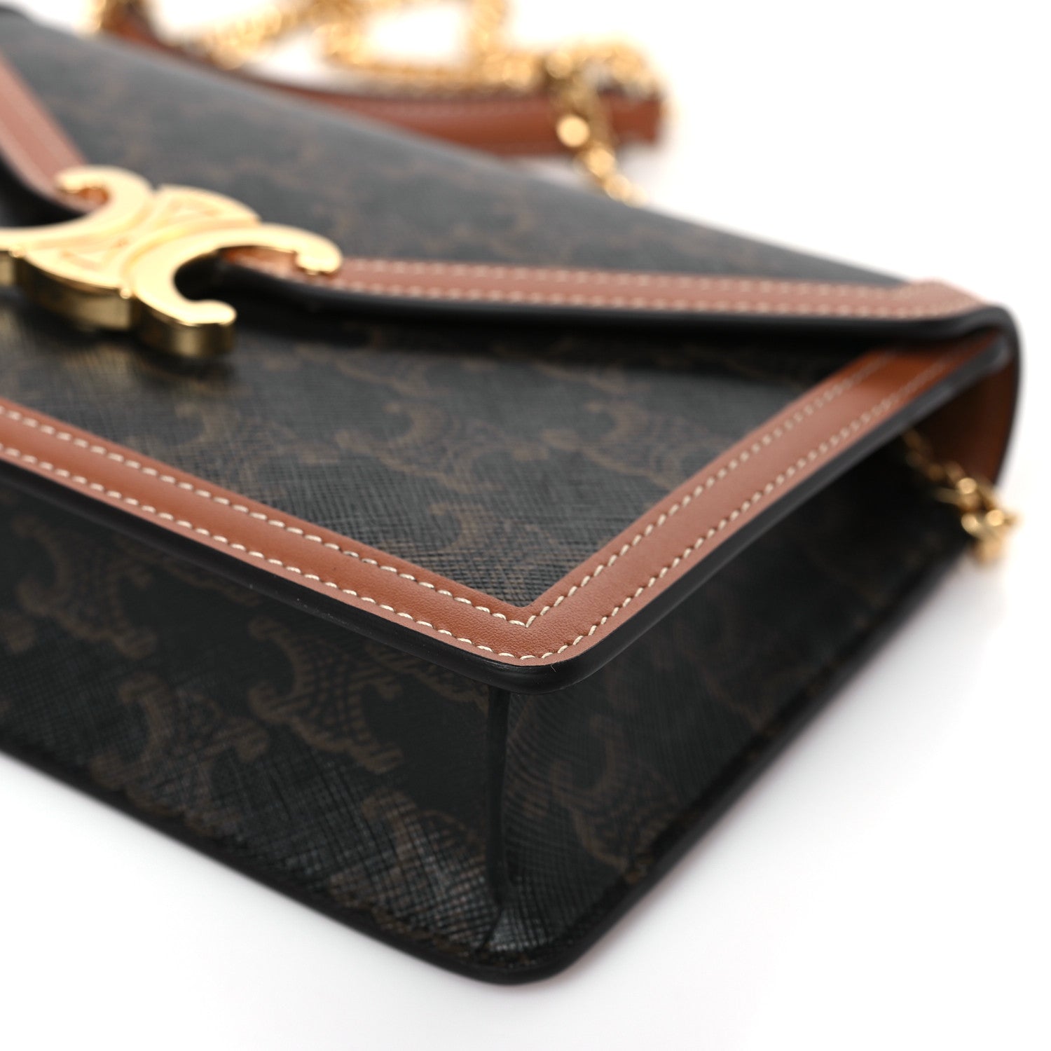 Celine Triomphe Canvas Calfskin Wallet on Chain Tan 9 of 9