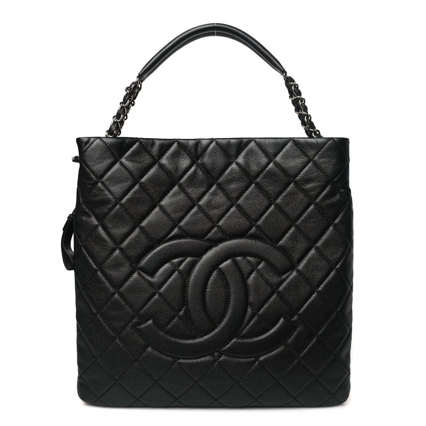 Caviar Quilted Expandable Zip Hobo Black