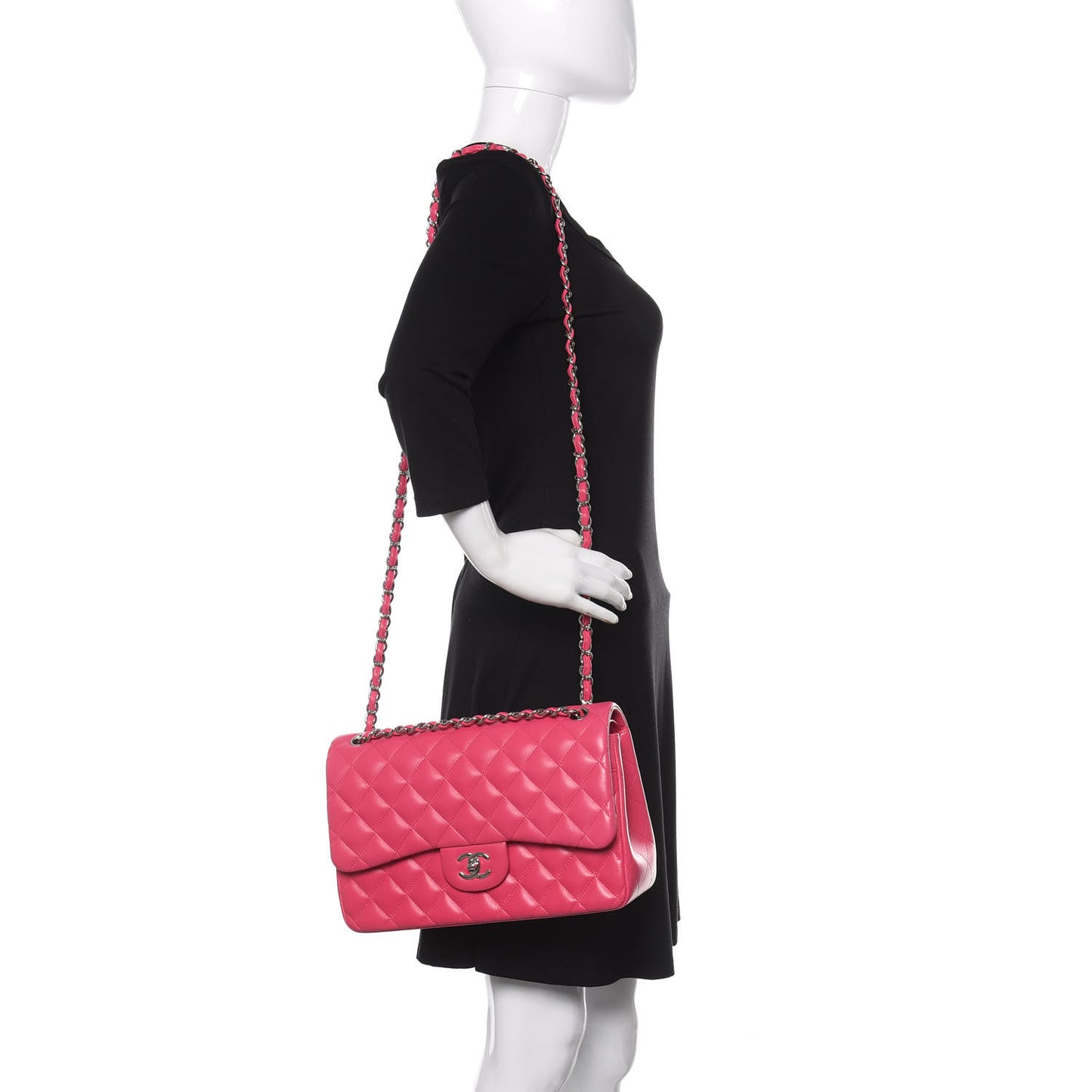 Lambskin Quilted Jumbo Double Flap Dark Pink