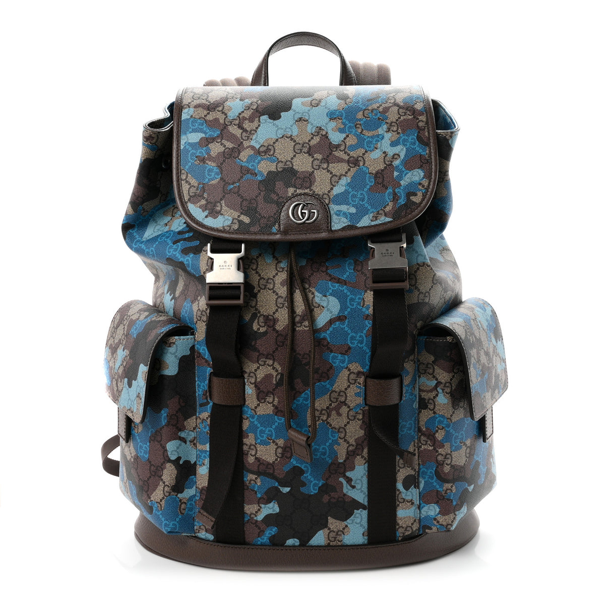 Gucci GG Supreme Monogram Camouflage Large Backpack Beige Ebony New Acero Blue 1 of 10