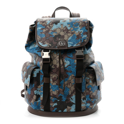 Gucci GG Supreme Monogram Camouflage Large Backpack Beige Ebony New Acero Blue 1 of 10