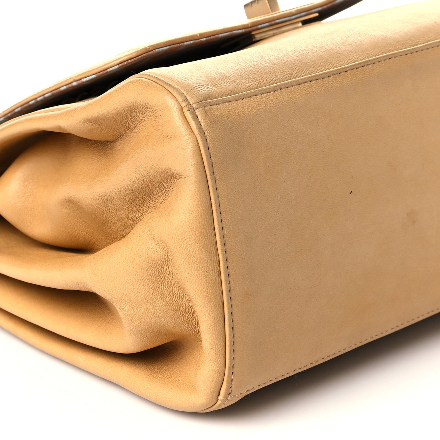 Lambskin Chocolate Bar Accordion Flap Beige