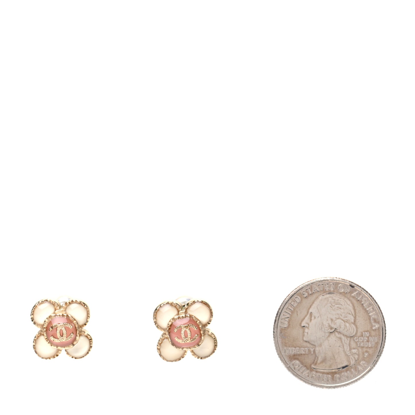 Enamel Flower CC Earrings Beige Pink